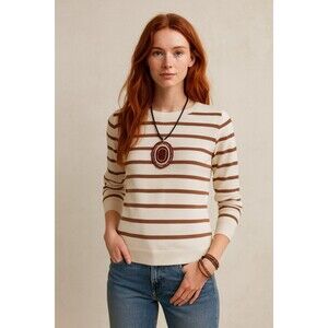 Zesica Cream Sweater With Brown Stripes, Size XL
